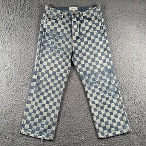 THE GREAT The Hero Jeans Womens Size 30 Blue White Check Straight Relaxed